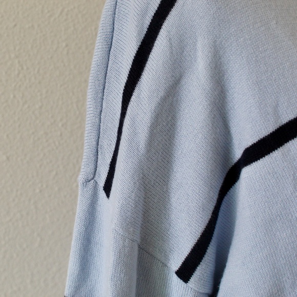 Light Blue Striped Relaxed Fit V-Neck Sweater - Picture 5 of 8